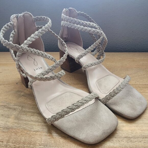 Joie Felina Taupe Cream Beige Square Toe Braided Strappy Block Heels Womens 8 - Picture 2 of 10